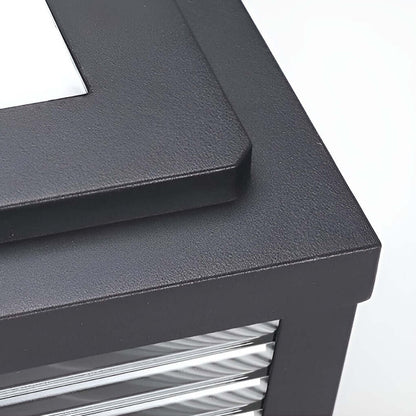 Square Outdoor Post Light with Ribbed Glass, Modern Metal Pillar Light