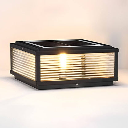 Square Outdoor Post Light with Ribbed Glass, Modern Metal Pillar Light