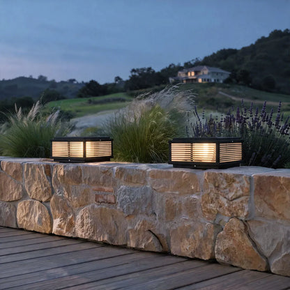 Square Outdoor Post Light with Ribbed Glass, Modern Metal Pillar Light