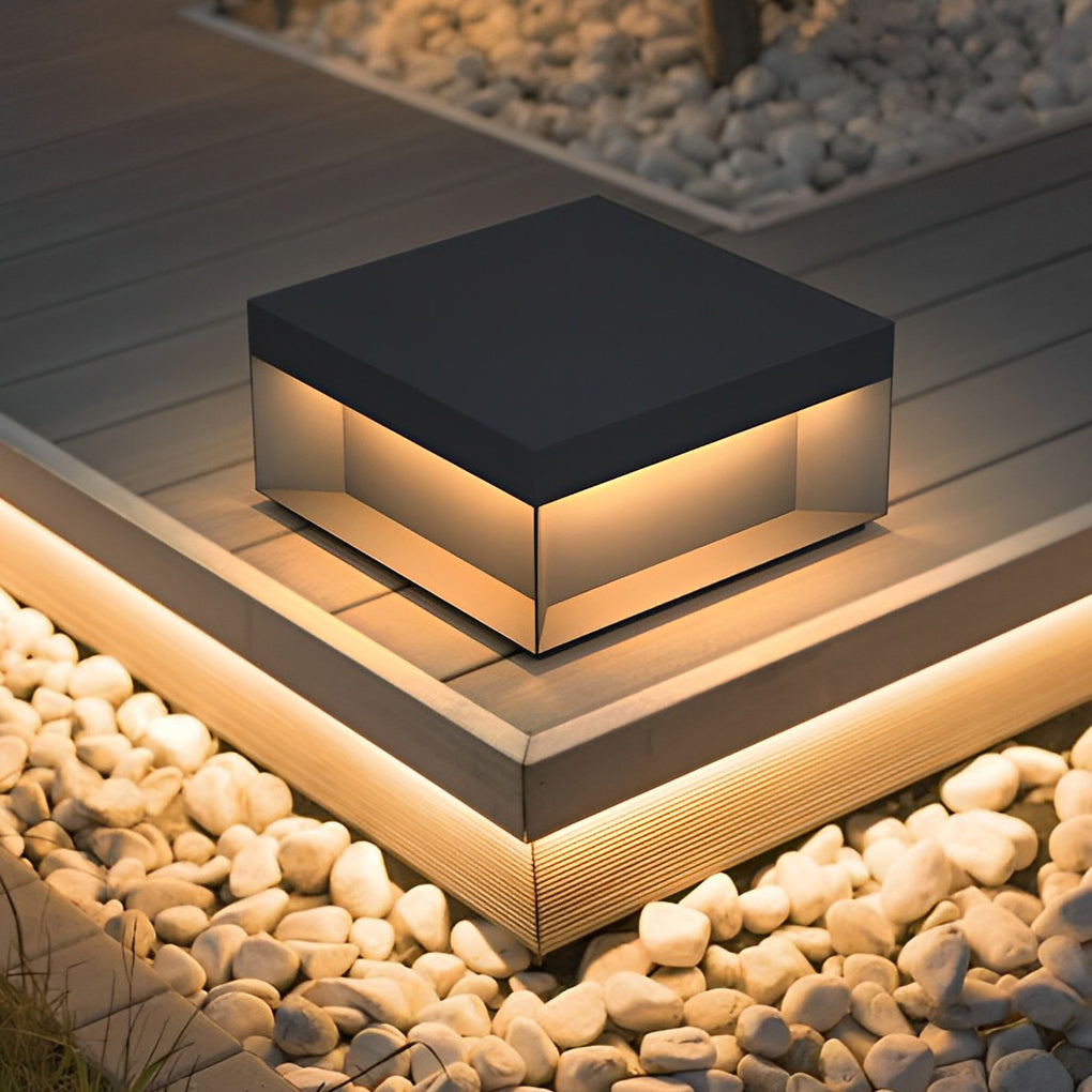 Square Solar Post Light, LED Outdoor Landscape Lighting for Deck, Fence and Patio, Waterproof Black