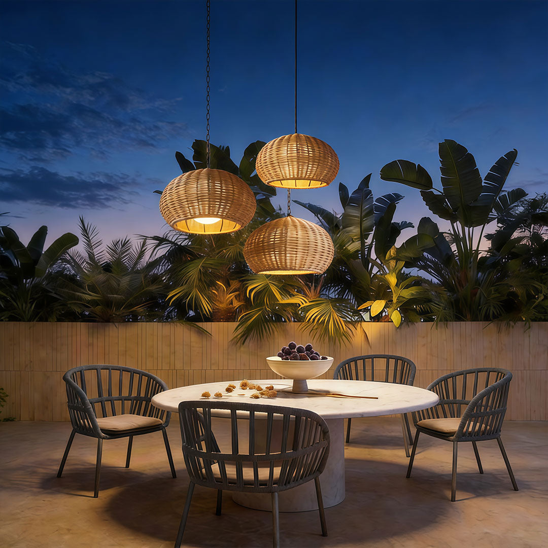Woven Rattan Outdoor Pendant Light – Waterproof Ceiling Light