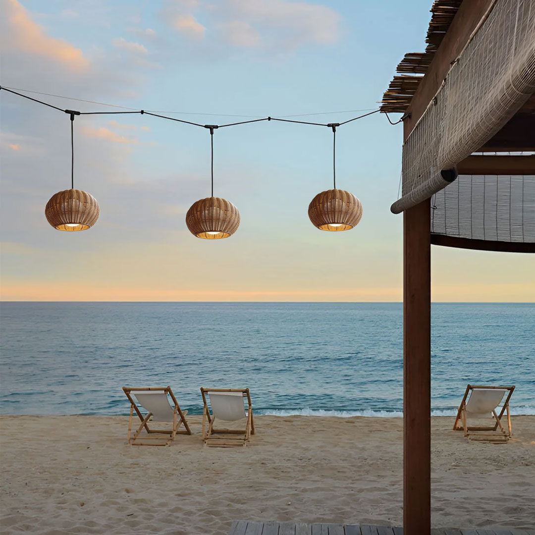 Woven Rattan Outdoor Pendant Light – Waterproof Ceiling Light