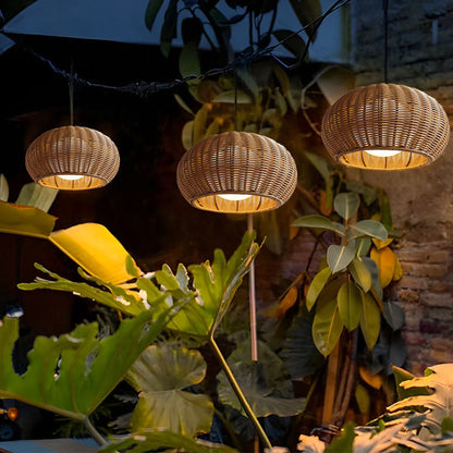 Woven Rattan Outdoor Pendant Light – Waterproof Ceiling Light