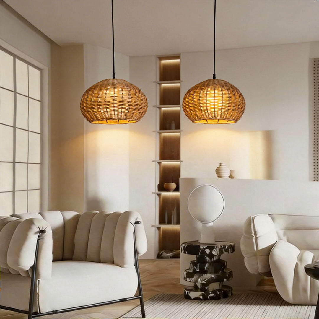 Woven Rattan Outdoor Pendant Light – Waterproof Ceiling Light