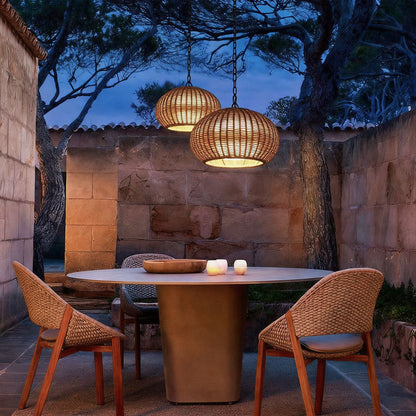 Woven Rattan Outdoor Pendant Light – Waterproof Ceiling Light