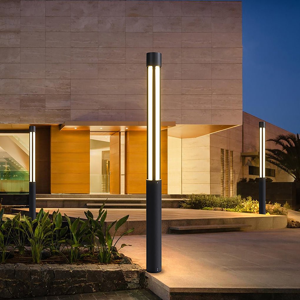 Modern LED Bollard Lights, Cylindrical Outdoor Landscape Lighting